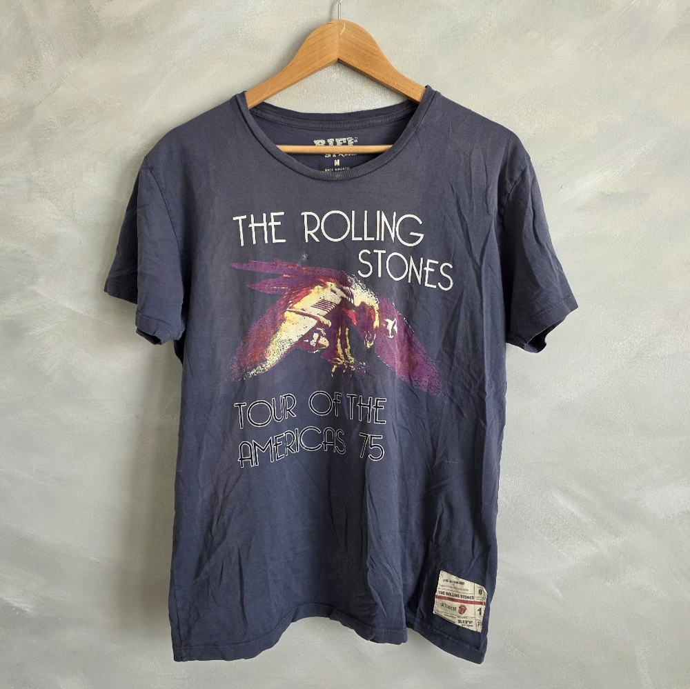 The Rolling Stones Tour Of The Americas 75 Band Tee Riff Stars Cotton Sz M Gray